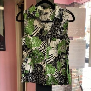 Tweeds Green and Black Floral Blouse